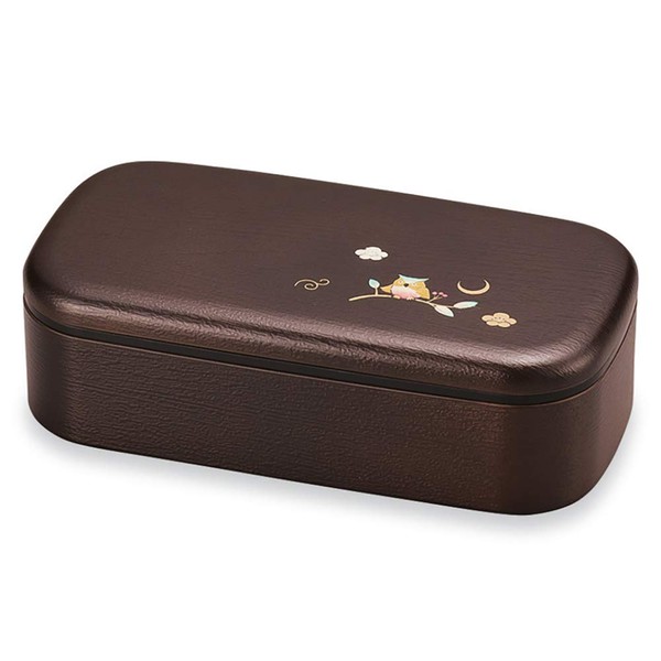 Mitani M17140-2 Yamanaka Lacquerware Bento Box, Dark Brown, 16.9 fl oz (500 ml), Yamanaka Lacquerware, Wood Grain, Single Tier, Square Bento Box, Owl Pattern