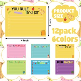 12 Pack Teacher Sticky Notes Teachers Notepads Set Self-Stick Note Pads 4" x 3" Writing Memo Notes for Teacher Appreciation to Do List Sticky Note for Teachers Thank You Gifts School Office Supplies