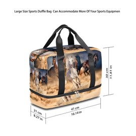 Horse Travel Duffel Bag, Desert Running Horse Weekender Overnight Bag Large Carry On Bag, Waterproof Sports Gym Bag Tote Workout Duffel Bag for Men Women