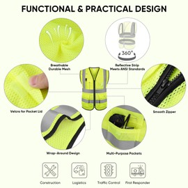 TICONN Reflective Safety Vest High Visibility Class II Mesh Vest for Women & Men Meets ANSI Standards (2PK, Yellow, 3XL)