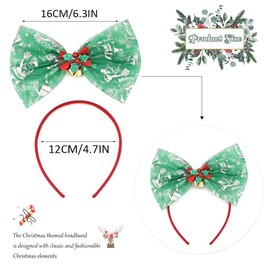 Catery Christmas Bow Headband Xmas Bow Hair Hoop Green Sequins Veil Bow Headwear Holiday Headbands Cute Christmas Hair Band for Christmas Party Supplies Gifts Accessoriess for Women and Girls