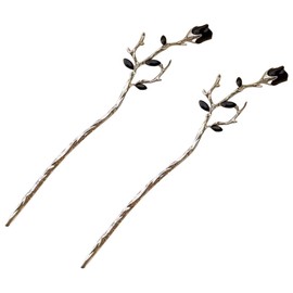 BIUDECO 2pcs rose branch hairpin flower hair clips for women vintage hair chopsticks Chinese Retro Hair Stick Rose Metal Hairpin flower hair chopstick alloy rose color Accessories bride