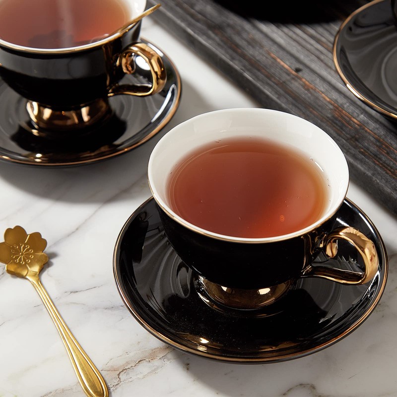 DUJUST Porcelain Tea Cup and Saucer Set with Spoon -