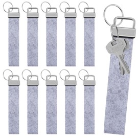 Nuenen Pack of 10 13 x 2.7 cm Felt Key Rings with Stainless Steel Ring Felt Key Ring for Crafts DIY Decoration Felt Pendant Lanyard Lucky Charm for Bag Car (Grey)