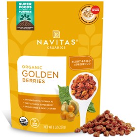 Navitas Organics Goldenberries– For Healthy Snacks, Topping, Baking & More – Dried Fruit – No Added Sugar & Sulfite Free – USDA Organic, Non GMO, Kosher, Gluten Free, Vegan (8oz. Bag, 8 Servings)