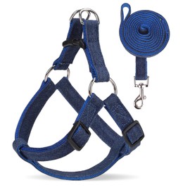 BINGPET Denim Step-in Dog Harness,No Pull Escape-Proof Dog Harness and Leash Set,Adjustable Quick Fit Dog Halter Vests for Small Medium Size Dogs Back Clip Anti-Twist for Easy Walking Training Running