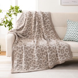 Excervent Ultra Soft Microfiber Plush Fluffy Blanket, Luxurious Fuzzy Throw Blankets for Couch Sofa Bed and Chair (50x60inch,Khaki Leopard)