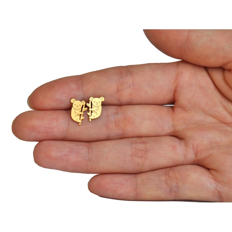HUAN XUN Gold Koala Bear Earrings Animal Stud Earrings for