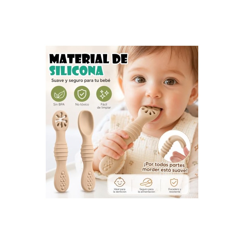 10PCS Juego Cucharas Masticables de Silicona,cucharas masticables de silicona arcoíris,con