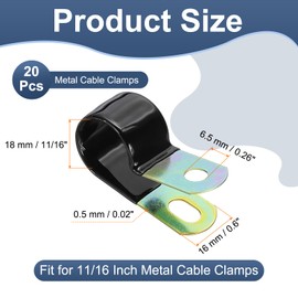 PATIKIL 11/16 Inch Vinyl Coated Cable Clamps, 20 Pack Galvanized Steel Metal Cable Clips Rubber Cushion Insulated Pipe Clamps for Tube Lines Cord Wire Management, Black