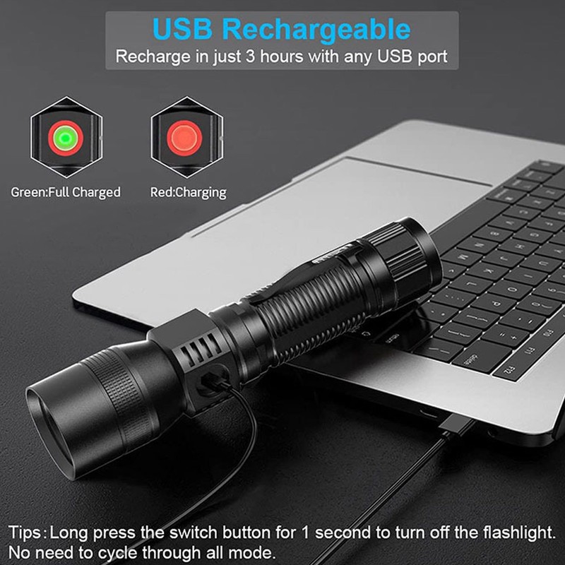 LED Flashlight Rechargeable Torch LED Pocket Flashlight with COB Light