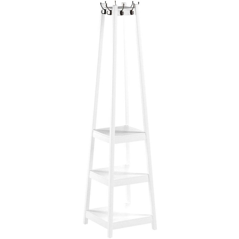 Roundhill Furniture Vassen Coat Rack with 3-Tier Storage Shelves, White