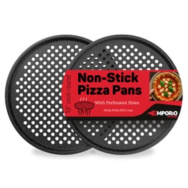 Non-Stick Pizza Pan 2 Pack, 13 Inch Round Carbon Steel Pizza Tray with Perforated Holes for Crispy Crust, PFOAPFOSPTFE Free, Dishwasher & Oven Safe Up To 450°F, Durable Nonstick Gray Marble Coating