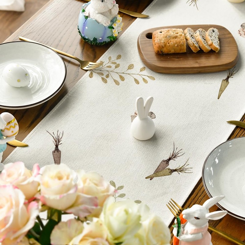 Artoid Mode Carrots Rabbit Bunny Happy Easter Table Runner, Spring