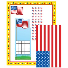 Flag Stationery Set - includes Notepad, Paper, Stickers and Incentive Chart for for Patriotic Crafts, Holiday Decorations, Independence Day, Classroom, Kids Craft Projects