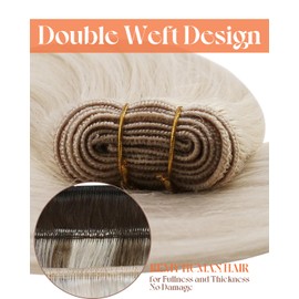 Sunny Sew in Human Hair Extensions Blonde Hair Extensions Real Human Hair Weft Platinum Blonde Human Hair Extensions Sew in Hand Tied Weft Hair Extensions Human Hair 18inch 100G