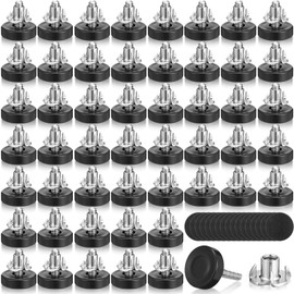 Pinkunn 50 Pieces Adjustable Leveling Feet with T- Nut Kit 1/4”-20 Thread Furniture Levelers Metal Adjustable Feet Heavy Duty Legs Height Adjuster for Table Chair Desk Cabinets Sofa, Black (Smooth)
