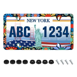 UNINDREM Hippie Flower License Plate Frame Colorful Floral License Plate Holder Stainless Steel Auto Parts Decoration with Screws for Men Women License Plate 4 Holes 1pcs