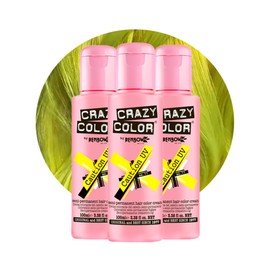 Crazy Color Caution UV Semi-Permanent Trio Hair Dye. Highly Pigmented Neon Yellow Conditioning & Oil Nourishing Vegan Formula | No Bleach or Ammonia | 300ml