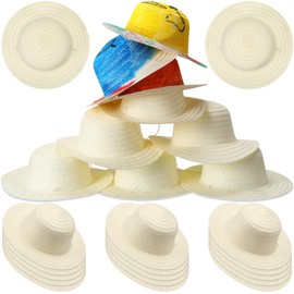 Mepase 30 Pcs DIY Straw Hat Set Beach Summer Work Farmer Hats for Kids Cowboy Birthday Party Decoration