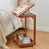 Uniclinens C-Shaped End Table with Wheels, Solid Wood Adjustable C