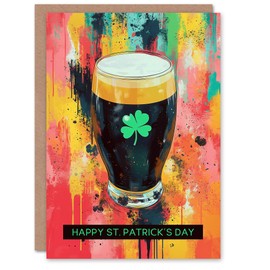 Artery8 St. Patrick's Day Card Lucky Shamrock Pint Stout Blank For Him Or Her Art Greeting Card