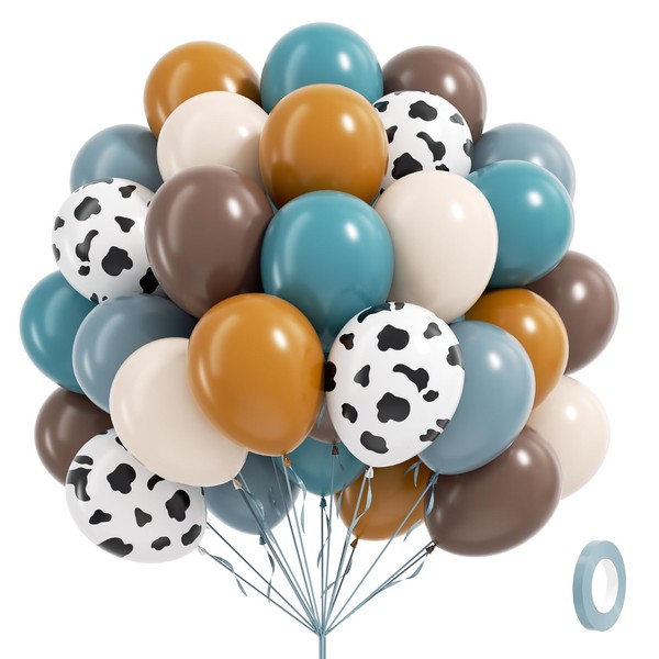 60pcs Cowboy Balloons, Brown Slate Blue Dusty Blue Sand White