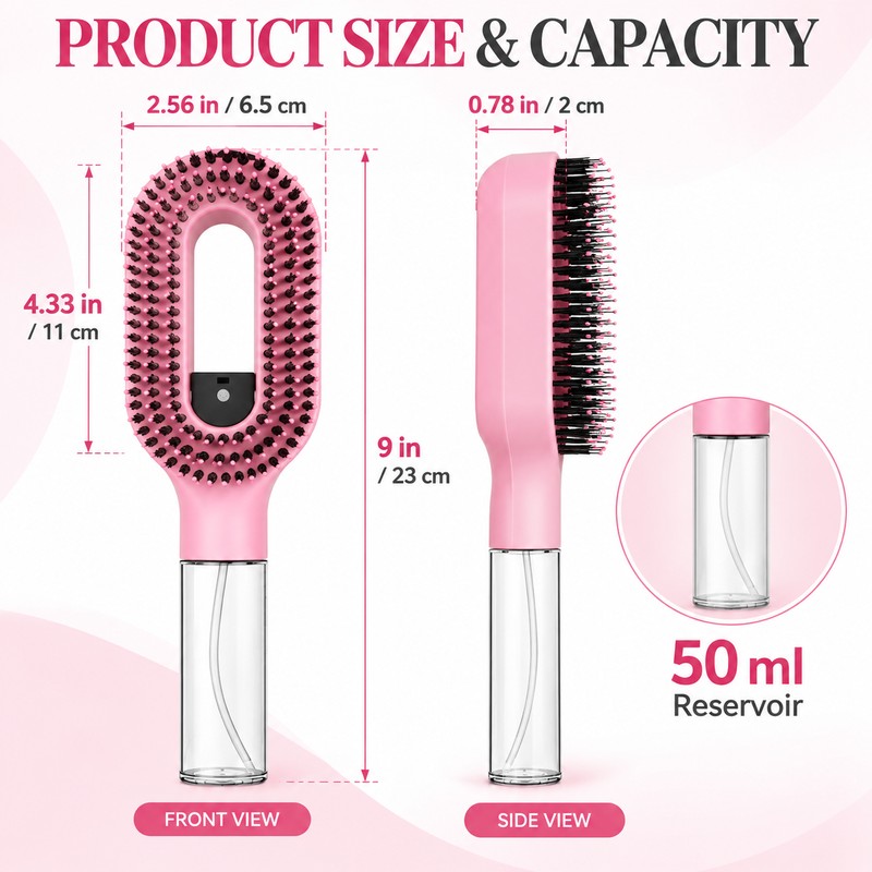 Water Mist Spray Hair Brush for Detangling – 2-in-1 Scalp