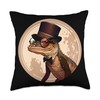 Monocle Wearing Lizard with Top Hat Design Throw Pillow
