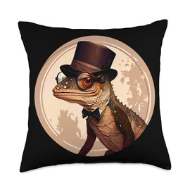 Monocle Wearing Lizard with Top Hat Design Throw Pillow