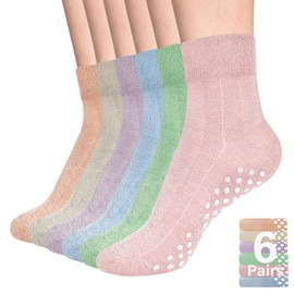 DIBAOLONG Pilates Socks with Grips for Women Yoga Socks Barre Hospital Socks 6-Pairs Non Slip Grippy Long Ankle Socks for Women and Men