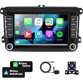 Android Car Stereo for VW Volkswagen Seat Golf Passat Jetta Beetle Tiguan Touran EOS 7” Double Din Touchscreen Bluetooth Radio with Apple CarPlay Android Auto GPS Navigation WiFi FM Backup Camera MIC
