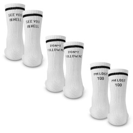 Made by Nami White Crew Socks Set of 3 Cotton • Men & Women White Retro Tennis Socks with Sayings • Breathable, Set 2, 35-40
