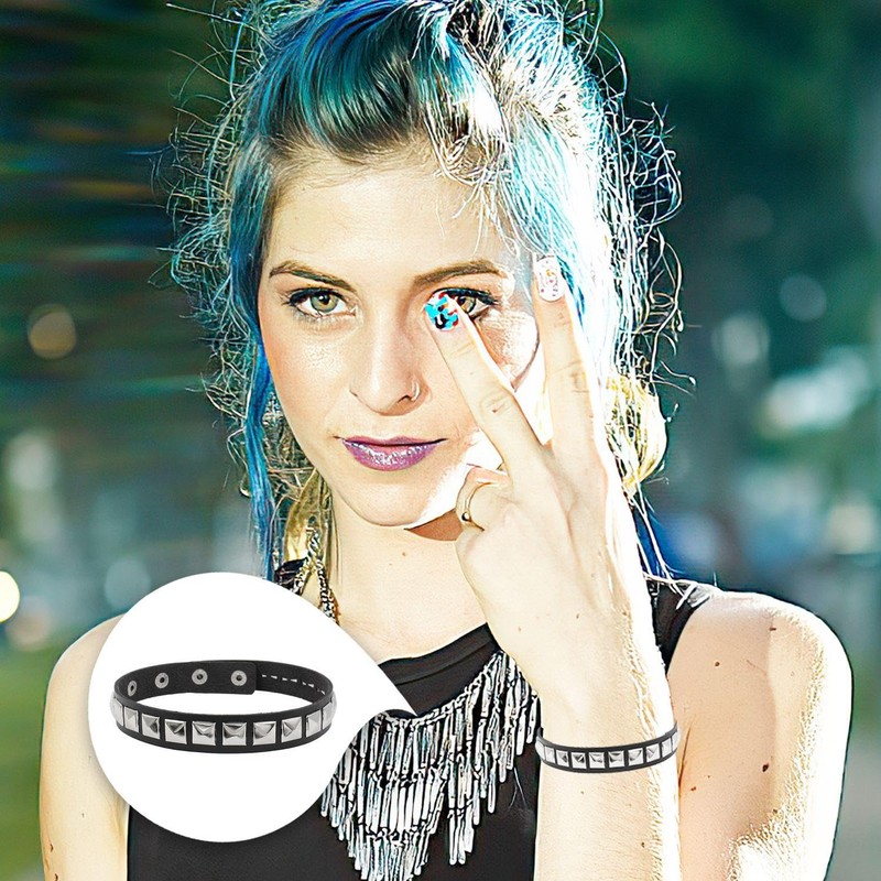 ZGDEIWGF 2 Pieces Stud Collar, Leather Studded Bracelet, Punk Rivet