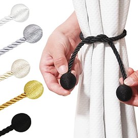 Nieffeiy 4 Pack Curtain Tiebacks Outdoor Elegant Decorative Tie Backs Modern Rope Tiebacks for Drapes Window Curtain Holdbacks for Draperies, Black