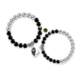 Couples Bracelets - Bf and Gf Bracelets - Matching Bracelets - Glow in The Dark Bracelets, Black Beads and Stainless Steel Beads Bracelets Birthday Anniversary Gifts for Men and Women (Best Friends)