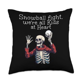 Snowball fights, we're all Kids at Heart Skeleton Hand for Funny Snowball Fight Like Kids Throw Pillow, 18x18, Multicolor