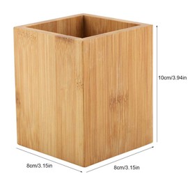 Rankomu Bamboo Pen Holder, Square Wooden Utensils Holder Desk Pencils Storage Organiser Stand Stationery Supply Bamboo Pot Cosmetic Box for Office School Kitchen