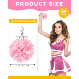 Remuuly 20 Pcs Cheer Pom Pom Keychain Cheerleader Gifts Cheerleading Keyring Charm Foil with Keychain Hooks for Women Accessories (Matte Rose Red White)