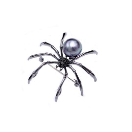 JOYID Big Spider Brooch Zircon Crystal Peal Belly Mother Spider Brooch Pin Clothing Jewelry for Women Men- Black