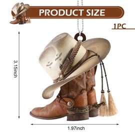 Qurbuns Car Rear View Mirror Pendant, Acrylic Cowboy Boots Hats Car Hanging Ornament, 3.15" x 1.97" Western Cowboy Theme Interior Rearview Mirror Charm, Universal Rearview Decor for Cars (#1)