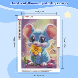 NEWENMO Blue Small Mouse Diamond Painting Pictures Adults, 5D Cartoon Animals Diamond Painting Craft Set, DIY Diamond Painting Kit, Diamond Painting Set, Adults, Beginners, Home Decoration, 30 x 40 cm