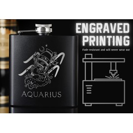 Onebttl Zodiac Theme Gifts Stainless Steel Hip Flask 6oz, Birthday Gifts for Women Men- Aquarius