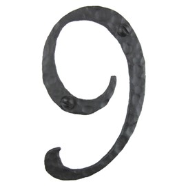 Spanish Rustic Hammered Wrought Iron Address Number 4 inch 9 (Black)