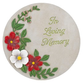 Nat & Jules Red Flower Blossom and Pink Bud Floral Spray Dimensional Indoor Outdoor 12 inch Round Cast Resin Decorative Garden Stepping Stone, Patio, Walkway Sculpture Yard Art, In Loving Memory Color