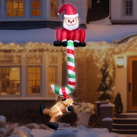 8ft Christmas Inflatables Hanging Santa with Reindeer Decorations Built-in LED Lighted Blow Up Decoration Home Yard Outdoor Indoor Garden Lawn Decor