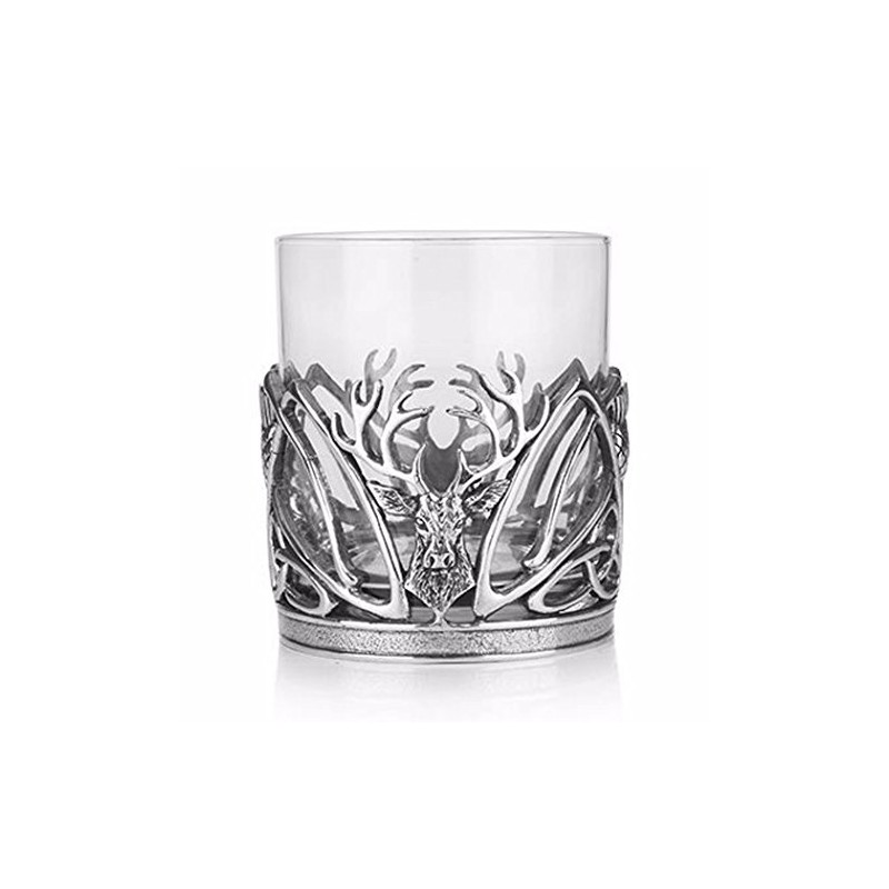 AE Williams Stunning Pewter Stag & Scottish Thistle Whisky Tumbler