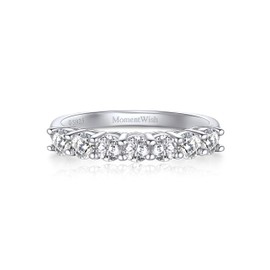 MomentWish Half Eternity Ring, Anniversary Rings for Women, 0.7Carat Moissanite Wedding Ring for Her 925 Sterling Silver Eternity Ring, Stackable Bands for Birthday Gifts-Size7