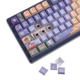 GK GAMAKAY 139 Keys Modern Keycaps Set, Five-Sided Thermal Sublimation Original Cherry Profile PBT Keycap for 60/61/64/68/75/87/96/104/108 Layout Mechanical Gaming Keyboard (Purple&Yellow)
