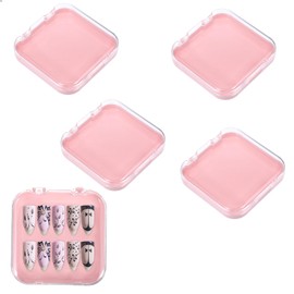 JJUNW 4PCS 2.95" Nail Art Display box Acrylic Press On Nail Storage Box Packaging Box with Adhesive Double Sided Tape for Nail Business Nail Art Nail Salon(Pink)